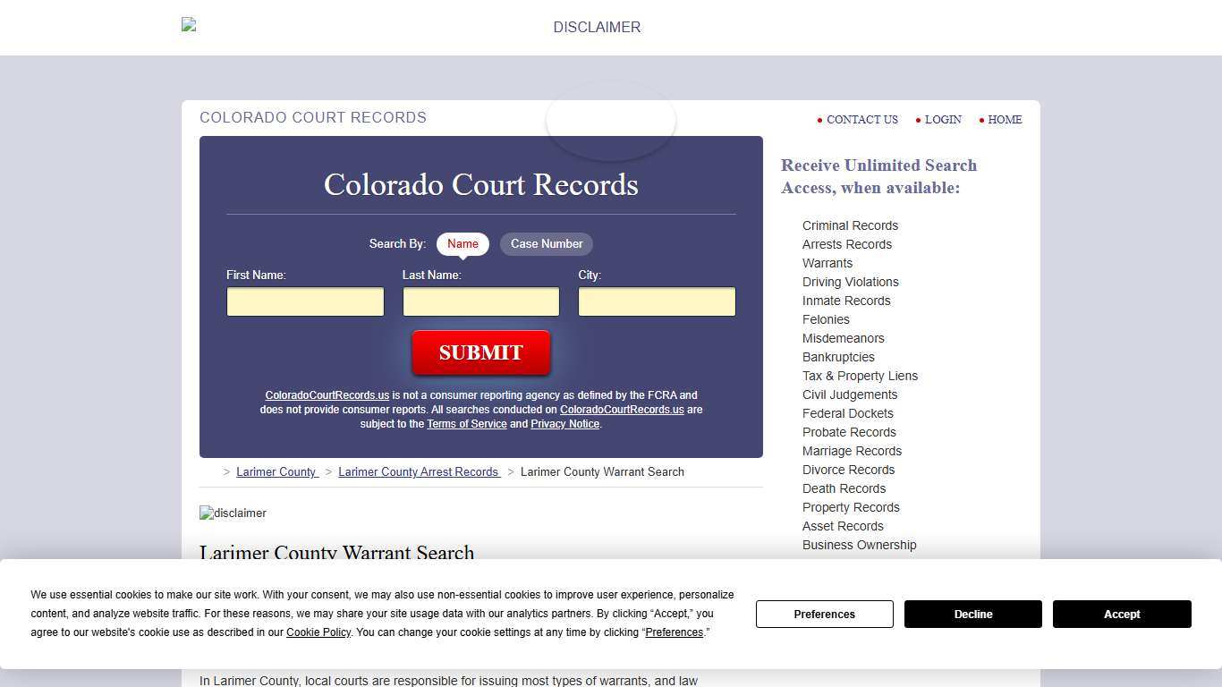 Larimer County Warrant Search | ColoradoCourtRecords.us